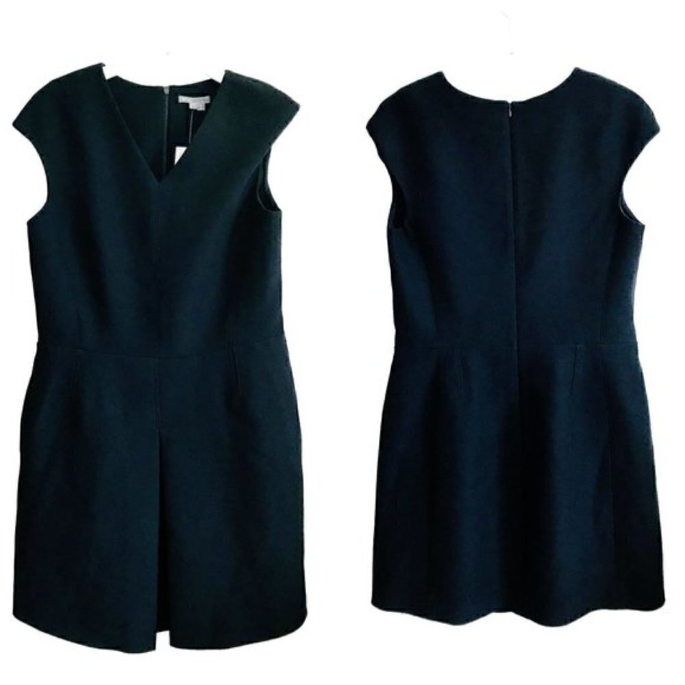 NWT Vince v neck Inverted Front Pleat Dress 12 black